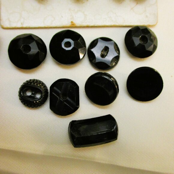 ANTIQUE Black Glass Buttons: FRENCH JET Edwardian Art Deco Sewing Craft - Picture 5 of 11